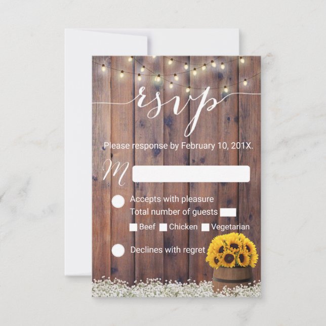 Sonnenblume Wein Barrel Rustic Wedding RSVP Karte (Vorderseite)