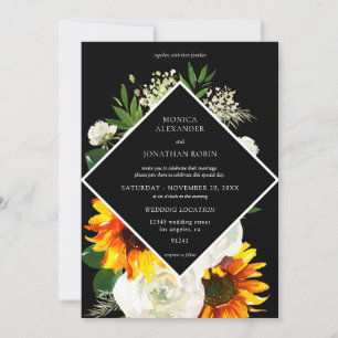 Sonnenblume & Weiße Rose Artsy Florale Hochzeit -  Einladung
