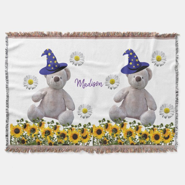Sonnenblume Weißer Teddy Bär Throw Blanket Decke (Vorderseite)