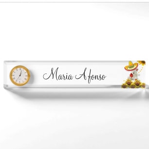 Sonnenblume White Teddy Bear Desk Namplate Namensplakette