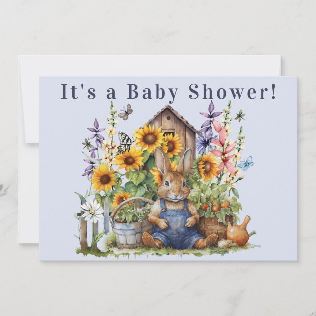 Sonnenblume Wildblume Garten Kaninchen Babydusche Einladung (Vorderseite)