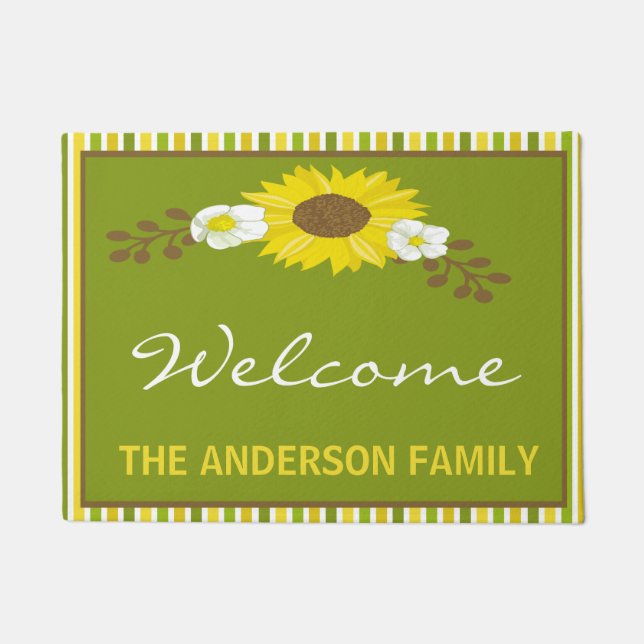 Sonnenblume-willkommene personalisierte Tür-Matte Fußmatte (Vorderseite)