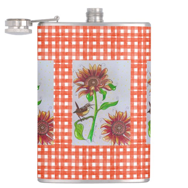 Sonnenblume Wren Flasche Flasche Flachmann (Geöffnet)