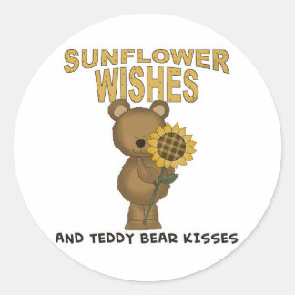 Sonnenblume wünscht Teddy Bear Kisses Runder Aufkleber