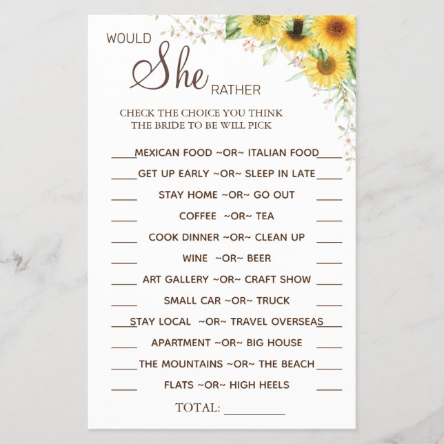 Sonnenblume würde sie lieber duschen Spielkarte Flyer (Vorne)