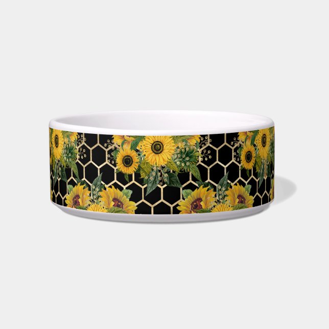 Sonnenblume Yellow Bouquet Honeycomb Black Pet Napf (Vorderseite)