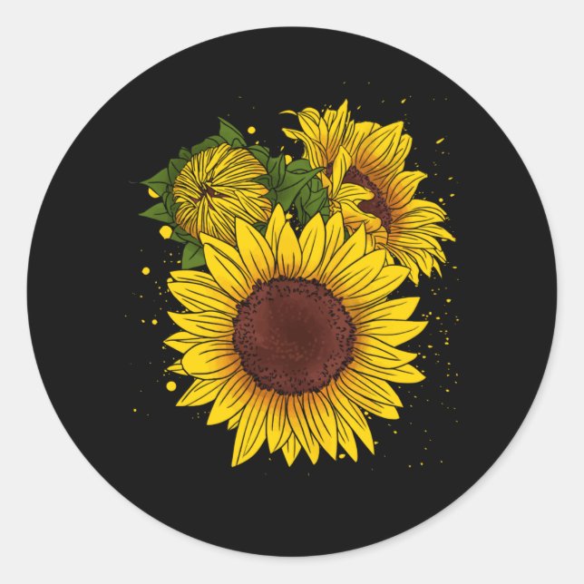 Sonnenblume Zeichnend Niedliche Blume Gartenarbeit Runder Aufkleber (Vorderseite)