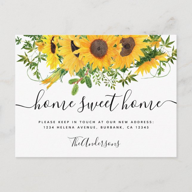 Sonnenblume Zuhause Sweet Zuhause Moving Ankündigu Postkarte (Vorderseite)