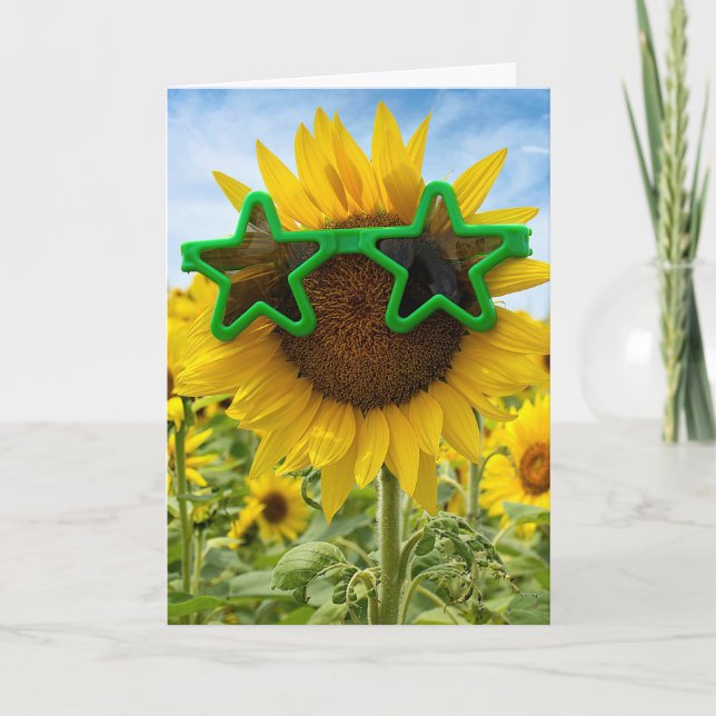 Sonnenblume zum Geburtstag mit Sternsunglaskarte Karte (Vorderseite)