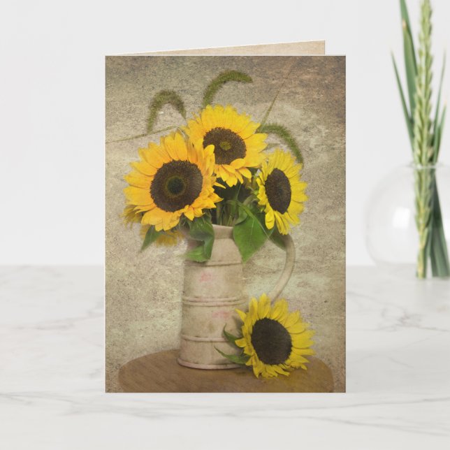 Sonnenblumeblumenstrauß, der an Sie denkt Karte (Vorderseite)