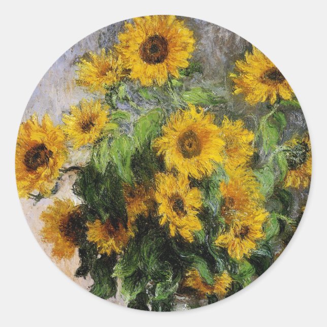 Sonnenblumen, 1881 von Monet. Runder Aufkleber (Vorderseite)