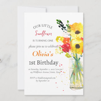 Sonnenblumen 1. GeburtstagsGirl Country Floral Einladung