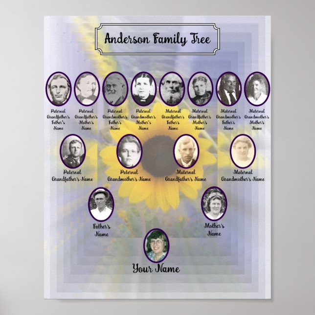 Sonnenblumen 3D-Design mit Oval Ancestor-Fotos Poster (Vorne)