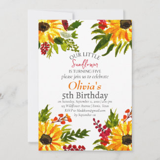 Sonnenblumen 5th Birthday Country Floral Girl Einladung
