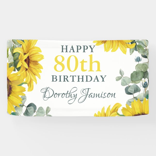 Sonnenblumen 80. Geburtstagsfeier Banner (Horizontal)