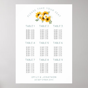 Sonnenblumen 9 Tische 90 Gästekarte Poster