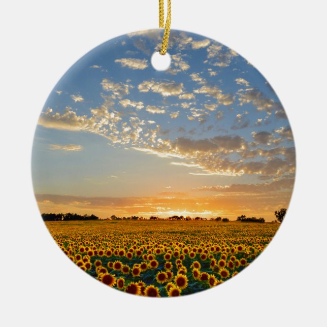 Sonnenblumen am Sonnenuntergang Keramikornament (Vorne)