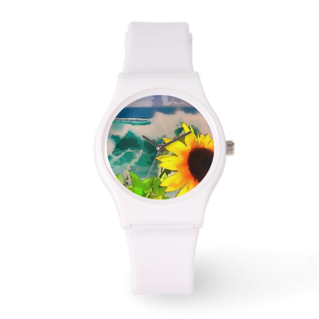 Sonnenblumen am Strand Armbanduhr (Vorderseite)
