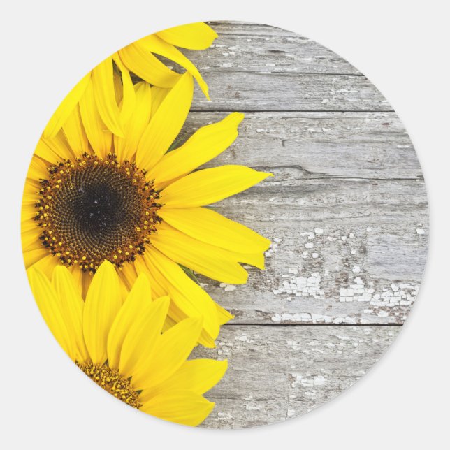 Sonnenblumen an einem Tisch Runder Aufkleber (Vorderseite)