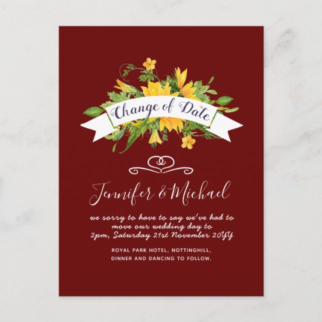 Sonnenblumen Änderung des Datums der Aufschiebungs Postkarte (Vorderseite)