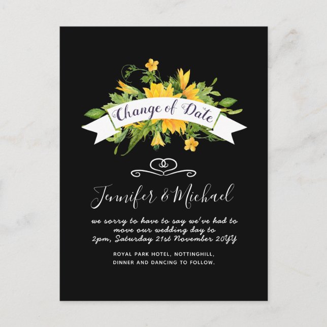 Sonnenblumen Änderung des Datums der Aufschiebungs Postkarte (Vorderseite)