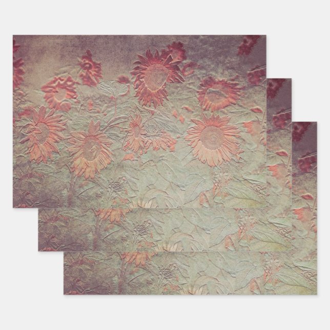 Sonnenblumen Aquamarin Koralle Pink Texture Grunge Geschenkpapier Set (Set)