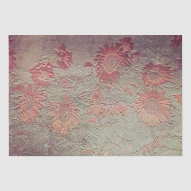 Sonnenblumen Aquamarin Koralle Pink Texture Grunge Seidenpapier (Vorderseite)