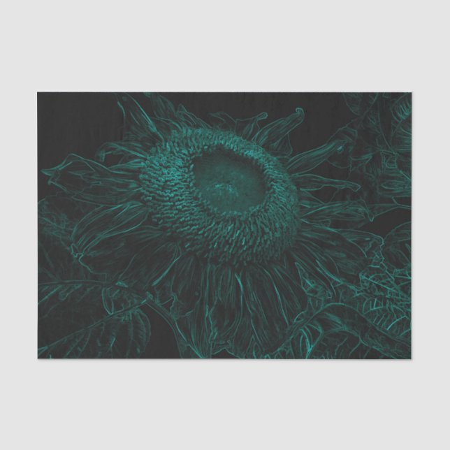 Sonnenblumen Aquamarine Grüne Schwarze Blüte Entde Seidenpapier (Vorderseite)