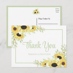 Sonnenblumen-Aquarell-Blumen-Hochzeits-Dankeschön Postkarte