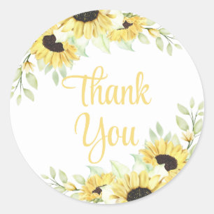 Sonnenblumen-Aquarell-Blumen-Hochzeits-Dankeschön Runder Aufkleber
