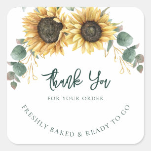 Sonnenblumen-Aquarell-Blumen-Unternehmens-Dankesch Quadratischer Aufkleber