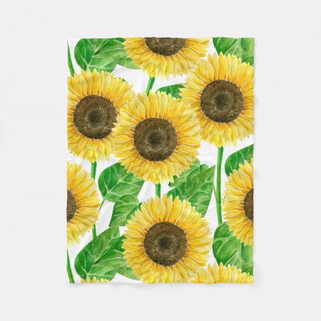 Sonnenblumen Aquarell Fleecedecke (Vorderseite)