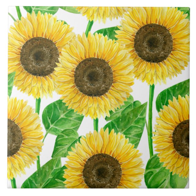 Sonnenblumen Aquarell Fliese (Vorderseite)