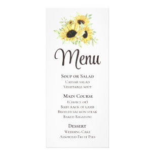 Sonnenblumen-Aquarell-Gelbe Blumenhochzeitsmenü Werbekarte