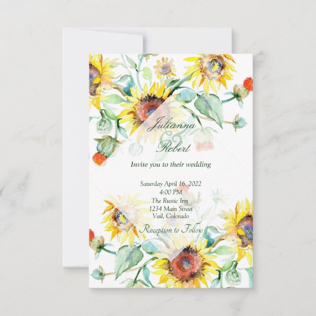Sonnenblumen Aquarell Hochzeitsreise Einladung (Vorderseite)