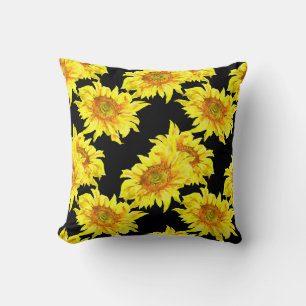 Sonnenblumen Aquarell Nahtloses schwarzes Muster Kissen