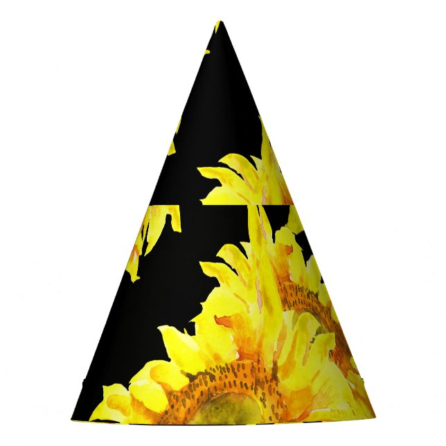 Sonnenblumen Aquarell Nahtloses schwarzes Muster Partyhütchen (Vorderseite)