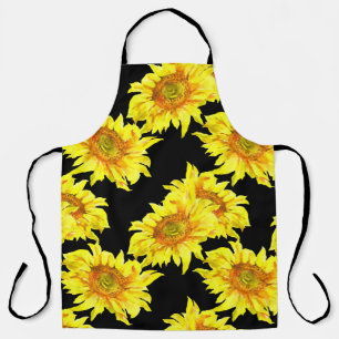 Sonnenblumen Aquarell Nahtloses schwarzes Muster Schürze