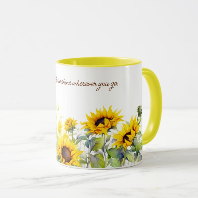 Sonnenblumen Aquarell Print Travel Coffee Mug Tasse (VorderseiteRechts)