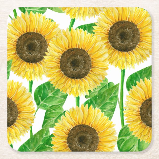 Sonnenblumen Aquarell Rechteckiger Pappuntersetzer (Vorderseite)