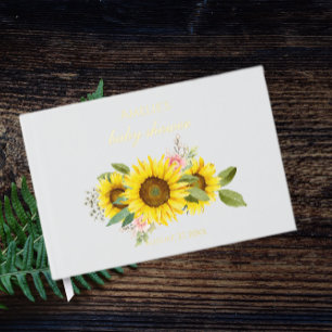 Sonnenblumen-Aquarell Rosa Florale Babyparty Gästebuch