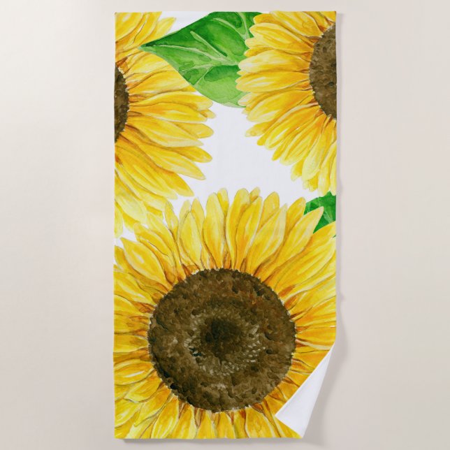 Sonnenblumen Aquarell Strandtuch (Vorderseite)