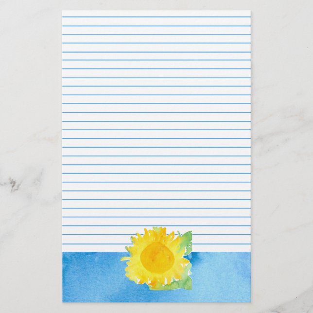 Sonnenblumen Aquarellmalerei Blau Linde Briefpapier (Vorderseite)