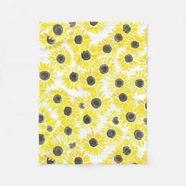 Sonnenblumen Aquarellmuster Fleecedecke (Vorderseite)
