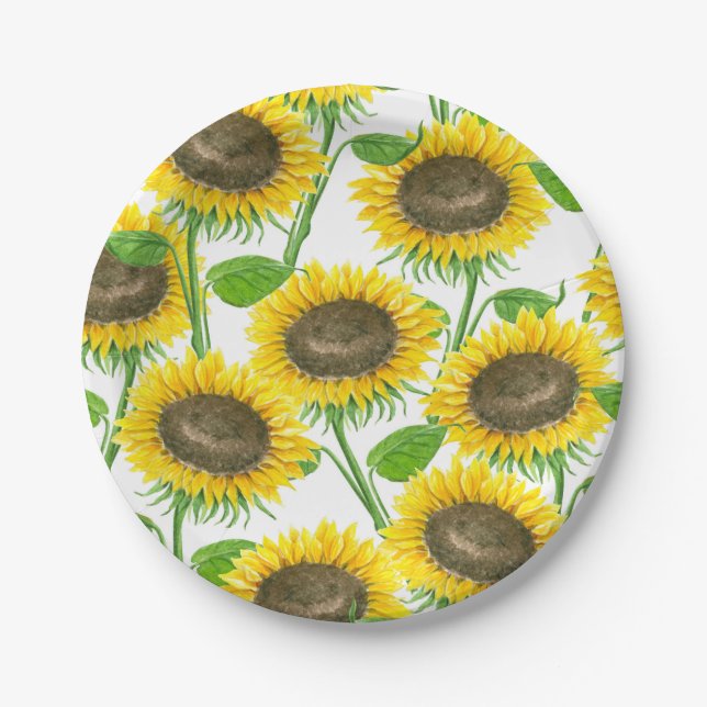 Sonnenblumen Aquarellmuster Pappteller (Vorderseite)