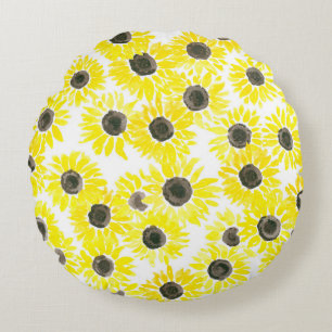 Sonnenblumen Aquarellmuster Rundes Kissen