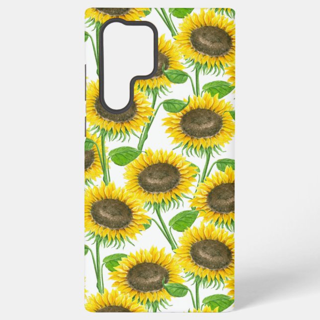 Sonnenblumen Aquarellmuster Samsung Galaxy Hülle (Rückseite)