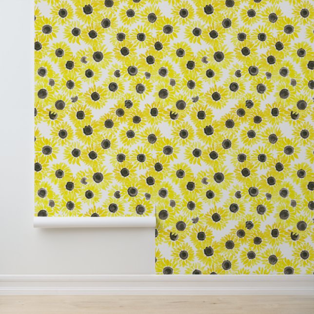 Sonnenblumen Aquarellmuster Tapete (Anwendung)