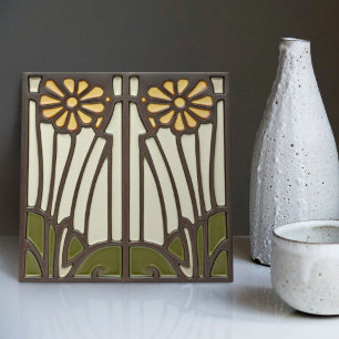Sonnenblumen Art Deco Blumengestalt Jugendstil Fliese