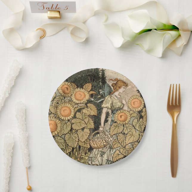Sonnenblumen Art Nouveau Garden Pappteller (Hochzeit)
